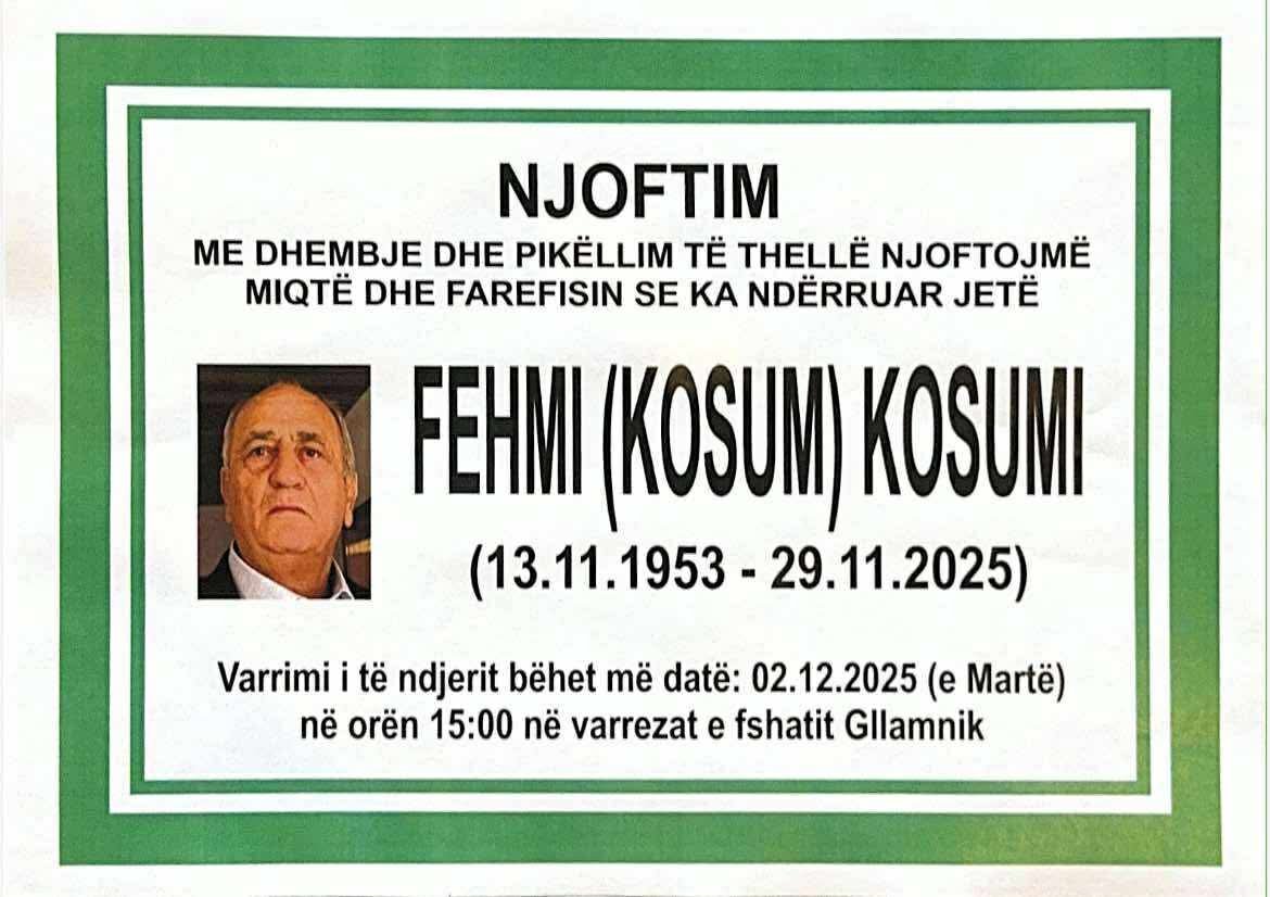 Podujevë: Ndërron jetë Fehmi Kosumi