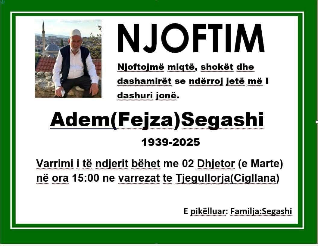 Podujevë: Ndërron jetë Adem Segashi