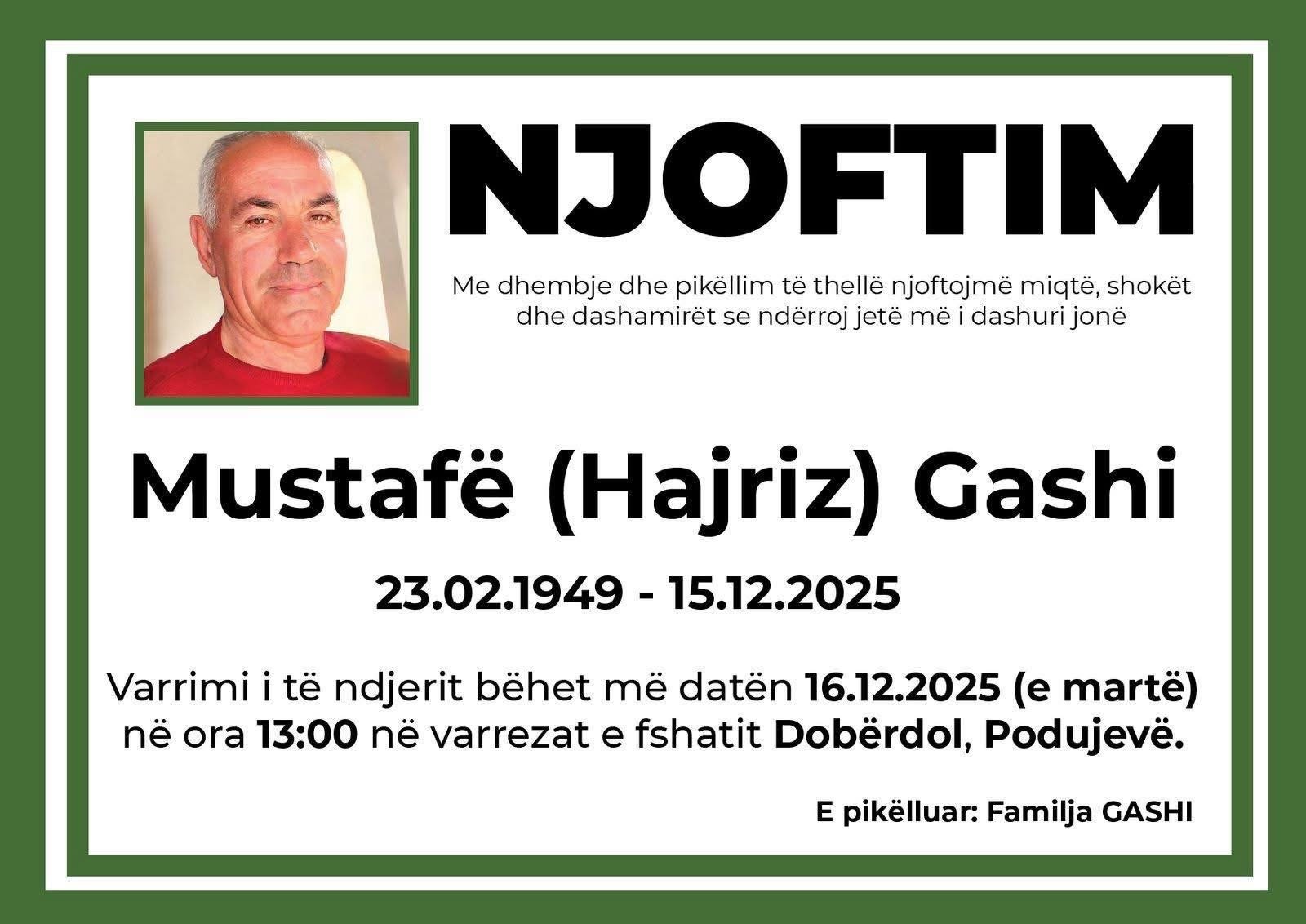 Podujevë: Ndërron jetë Mustafë Gashi
