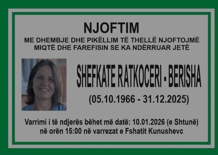 Ndërron jetë Shefkate Ratkoceri Berisha